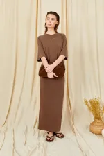 Women's Coffee 164 Raglan Sleeve Skirt with Tie Hem Blouse and Skirt Modal Set