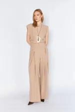 Kadın Vizon 20236 Ön Içe Girmeli Pileli Bol Paça Pantolon