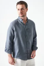 Erkek Antrasit Uzun Kol Regular Basic Müslin Gömlek