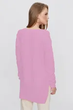 Kadın Pembe V Yaka Salaş Triko Kazak