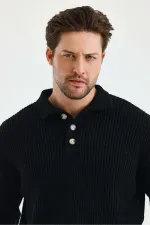 Pull en maille noir pour homme (TRZ047) à trois boutons