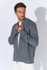 Erkek Antrasit-Taba Double Face Akrilik Fermuarlı Hırka