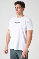 Erkek Beyaz Bisiklet Yaka Enjeksiyon Baskı Challenge Yazılı Tişört