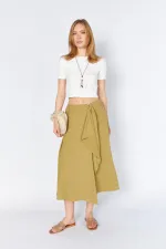 Kadın Olive 3495 Beli Kemerli Parça Detaylı Etek