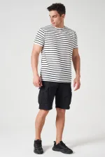 Erkek Siyah Bisiklet Yaka Ringel Mini Waffle Tişört