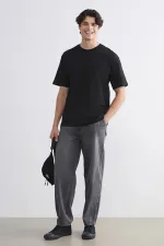 Erkek Siyah Bisiklet Yaka Modal Basic Tişört