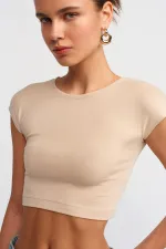 T-shirt court côtelé en lycra pour femme Stone (25608)