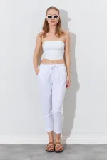 Women's White (6813) Gabardine Trousers with Dirty Stitching