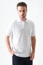 T-shirt blanc pour homme, col montant, fente, deux boutons