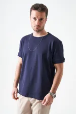 Erkek Lacivert Bisiklet Yaka İnterlok Basic Tişört