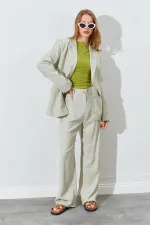 Kadın Çağla Blazer Ceketli Palozzo Modal Pantolonlu Takım