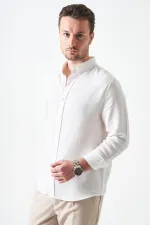 Erkek Ekru Uzun Kol Regular Basic Müslin Gömlek