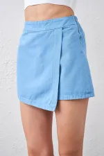 Kadın Mavi Yanı Fermuarlı Şort Etek
