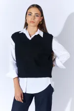 Kadın Siyah V Yakalı Basic Süveter