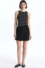 Kadın Siyah-Beyaz Yüzücü Model Bisiklet Yaka Full Licra Çizgili Ribana Atlet