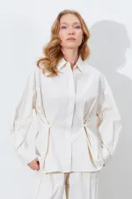 Women's Stone Waist Fitted Shirt with Button Detail