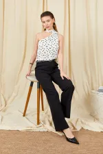 Kadın Siyah 2039 Beli Kemerli Bol Paça Pantolon