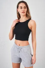 Débardeur sans manches à col rond noir pour femme