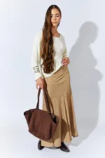 Kadın Bej Içi Mini Etekli Dilimli Tül Etek