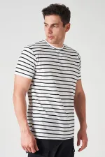 Erkek Siyah Bisiklet Yaka Ringel Mini Waffle Tişört