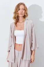 Kadın Bej Önü Açık Salaş Basic Ceket