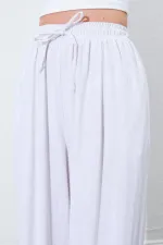 Kadın Naturel Beli Lastikli Palazzo Keten Pantolon