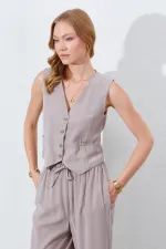 Kadın Vizon Fleto Cepli Arkası Gipeli Yelek