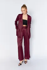 Women's Plum Gold Single Button Flush Satin Jacket