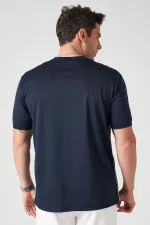 Erkek Lacivert Bisiklet Yaka Omuz ve Yanları Biyeli Kagi Tişört