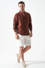 Erkek Ekru Baggy Double Paça Müslin Şort