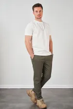 Erkek Ekru Kolu Ribanalı İki İp Rahat Kalıp Tişört