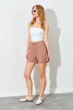 Kadın Vizon Önden Cepli Keten Şort