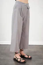 Kadın Gri Kısa Palazzo Poplin Pantolon