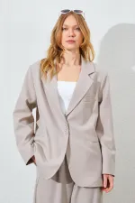 Women's Beige Four-Button Blazer Jacket with Welt Pockets