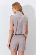 Kadın Vizon Yelekli Şort Etekli Takım