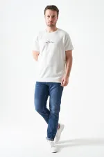 Erkek Ekru Bisiklet Yaka MADE WİTH  Baskılı Modal Tişört