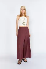 Kadın Bordo Anvelop Model Keten Pantolon