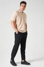 Erkek Bej Ayaklı Yaka Ottoman Basic Tişört