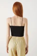 Kadın Siyah Spagetti Askılı İçi Gloplu Full Licra Atlet