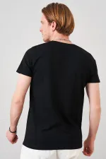 T-shirt noir à col rond pour homme avec imprimé Focus