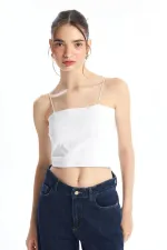 Kadın Beyaz Spagetti Askılı Gloplu Bustiyer