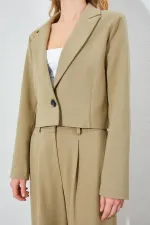 Veste blazer courte Çağla pour femme, à un bouton, en polyviscose