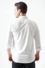 Erkek Ekru Uzun Kol Ripaş Dalgıç Slim Fit Gömlek