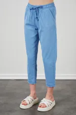 Kadın Mavi (6813) Paça Pis Dikişli Gabardin Pantolon
