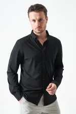 Erkek Siyah Uzun Kol Ripaş Dalgıç Slim Fit Gömlek