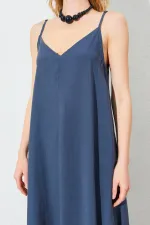 Kadın Antrasit V Yaka Salaş Modal Kumaş Elbise