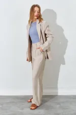 Kadın Taş Blazer Ceketli Palozzo Modal Pantolonlu Takım