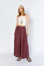 Kadın Bordo Anvelop Model Keten Pantolon