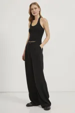 Women's Black Halter Neck Modal Ribbed Tank Top