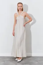 Kadın Taş Önü Düğüm Detaylı Kolsuz Elbise